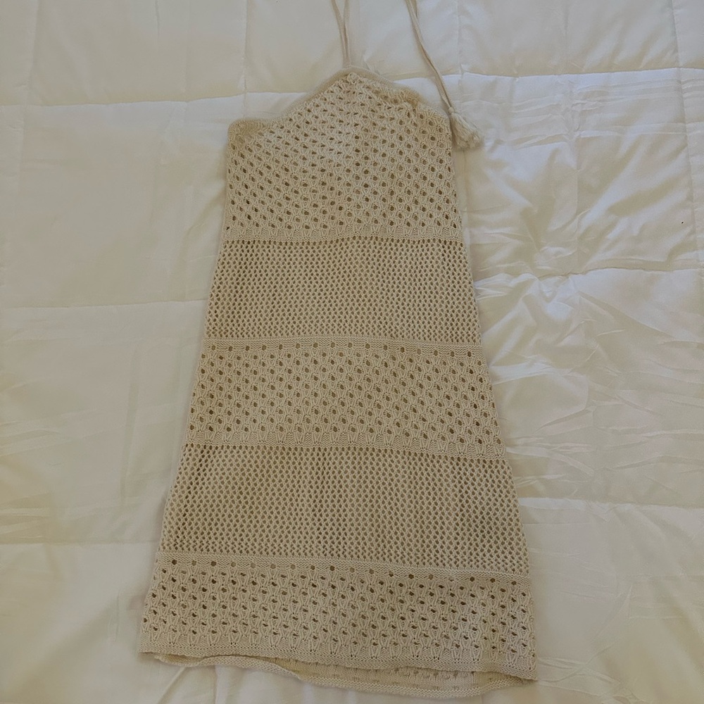 Beige Crochet Halter Dress